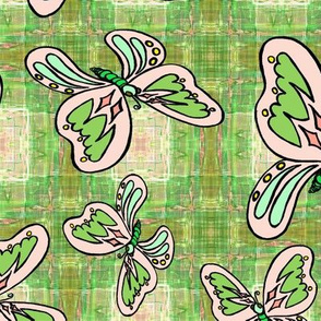 BUTTERFLIES PLAID 1 green peach