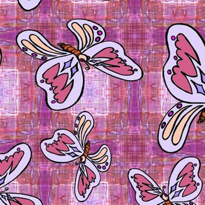 BUTTERFLIES PLAID 1 peach pink