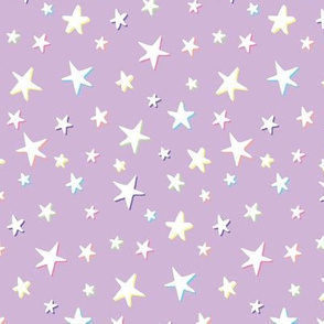 Rainbow Stars on Lavender - White Shadow - Medium Scale