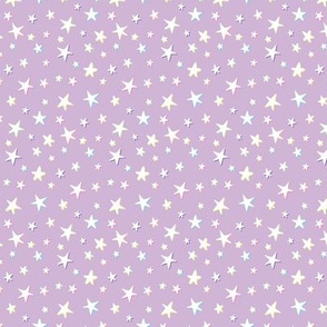 Rainbow Stars on Lavender - White Shadow - Small Scale