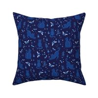 Small Cats and Dragonflies Night Prowl Navy Blue