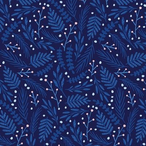 Celestial Leaves Navy Blue With Starry Botanical Dots
