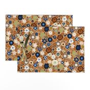 Kitsch 70s Flowers-Classic Blue and Brown-Smaller
