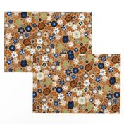 Kitsch 70s Flowers-Classic Blue and Brown-Smaller