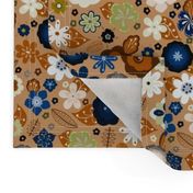 Kitsch 70s Flowers-Classic Blue and Brown-Smaller