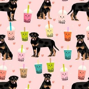 rottweiler boba tea fabric - dog fabric - pastel pink