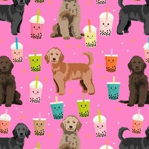 golden doodle boba fabric - dog fabric - pink