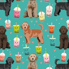 golden doodle boba fabric - dog fabric - turquoise