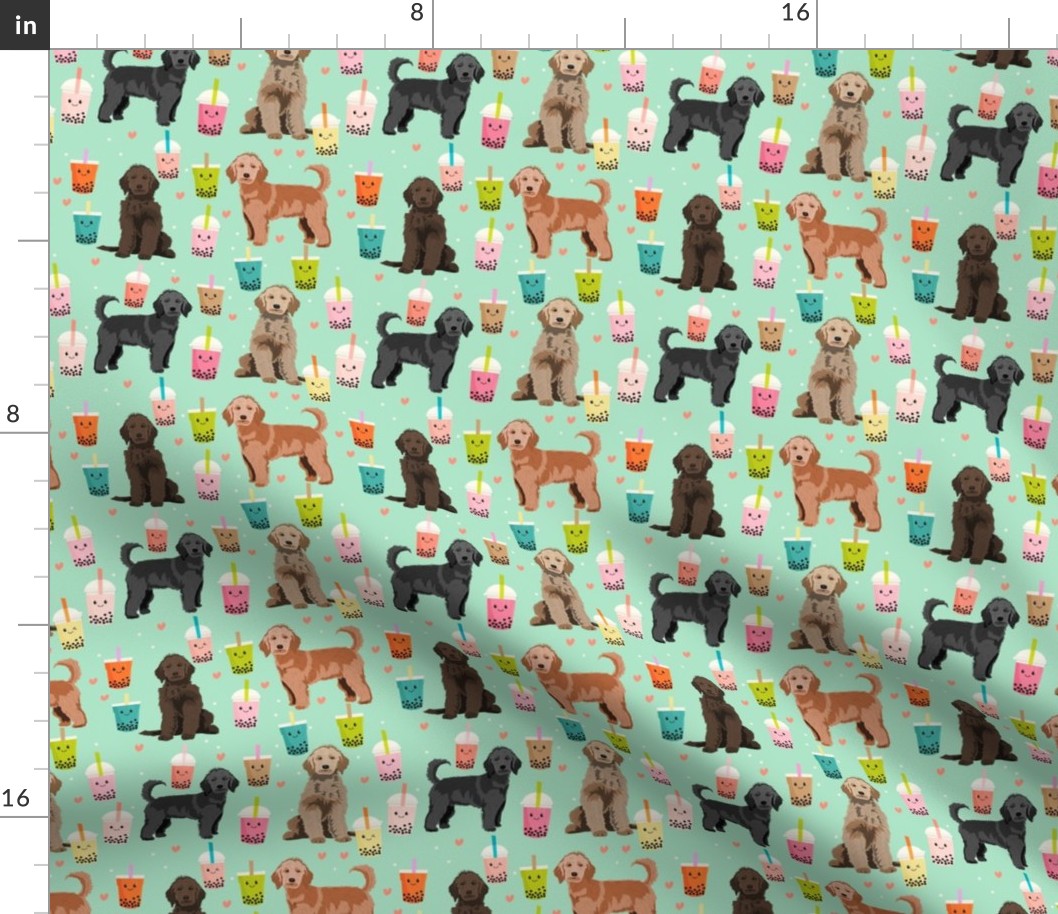 golden doodle boba fabric - dog fabric - mint