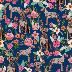 louisiana catahoula leopard dog floral fabric -  navy