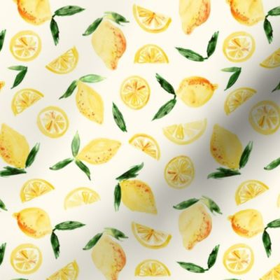 Lemon in zest - watercolor citrus on cream p299