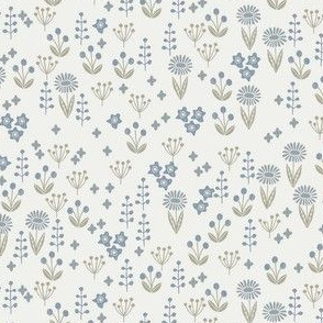 meadow floral - autumn floral fabric - sfx4305 quarry, sfx4013 denim