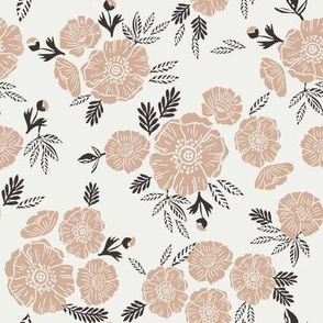 autumn floral fabric - block printed floral wallpaper - sfx1213 almond