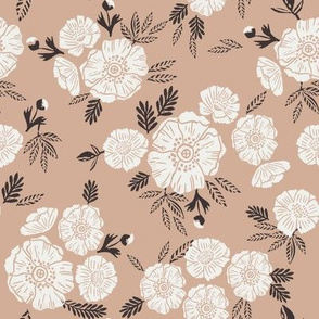 autumn floral fabric - block printed floral wallpaper -sfx1213 almond