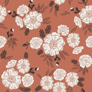 autumn floral fabric - block printed floral wallpaper -sfx1436 apricot
