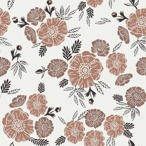 autumn floral fabric - block printed floral wallpaper -sfx1227 cafe, sfx1321 mocha