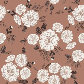 autumn floral fabric - block printed floral wallpaper -sfx1227 cafe