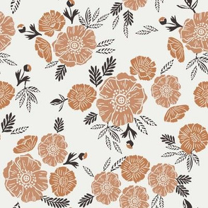 autumn floral fabric - block printed floral wallpaper - sfx1346 caramel sfx1328 sandstone