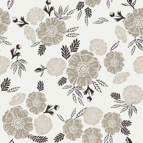autumn floral fabric - block printed floral wallpaper -sfx5304 oat sfx0906 taupe