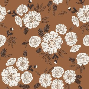 autumn floral fabric - block printed floral wallpaper -sfx1340 sierra