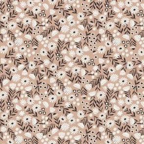 SMALL folk flower fabric - dainty feminine flowers - sfx1213 almond