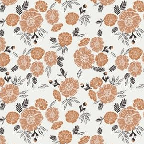 SMALL autumn floral fabric - block printed floral wallpaper - sfx1346 caramel sfx1328 sandstone