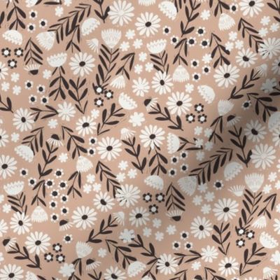 folk flower fabric - dainty feminine flowers - sfx1213 almond