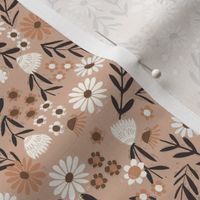 folk flower fabric - dainty feminine flowers - sfx1213, almond