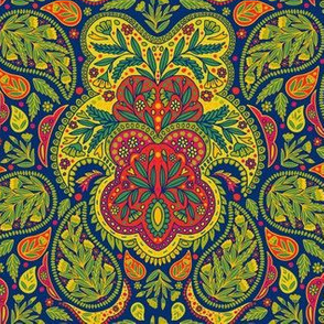 Vibrant Paisley Pattern in Red, Yellow, Green, Pink & Blue