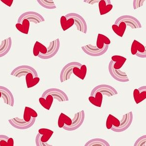 Retro rainbow heart fabric - boho neutral Valentine’s Day