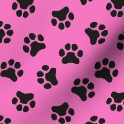 large black paw prints on hot pink
