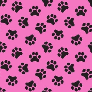 small black pawprints on hot pink