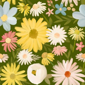 summer daisies on deep green 