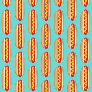 vertical hot dogs on teal