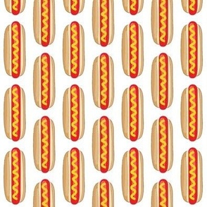 vertical hot dogs on white
