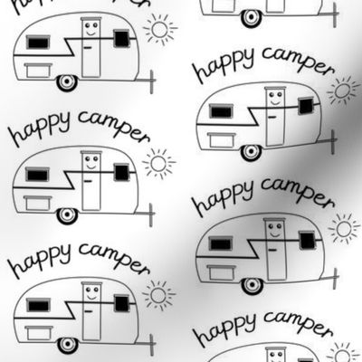 large black and white happy camper trailers