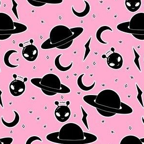 black aliens on pink