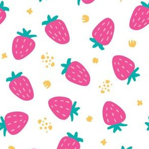 Medium Cute Simple Strawberry Illustration Pink White Teal Yellow