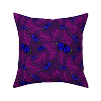 blue butterflies in purple and pink