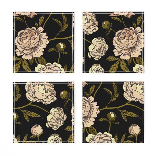 Climbing Peonies in black