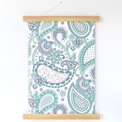 Paisley white lavender teal mint blue L