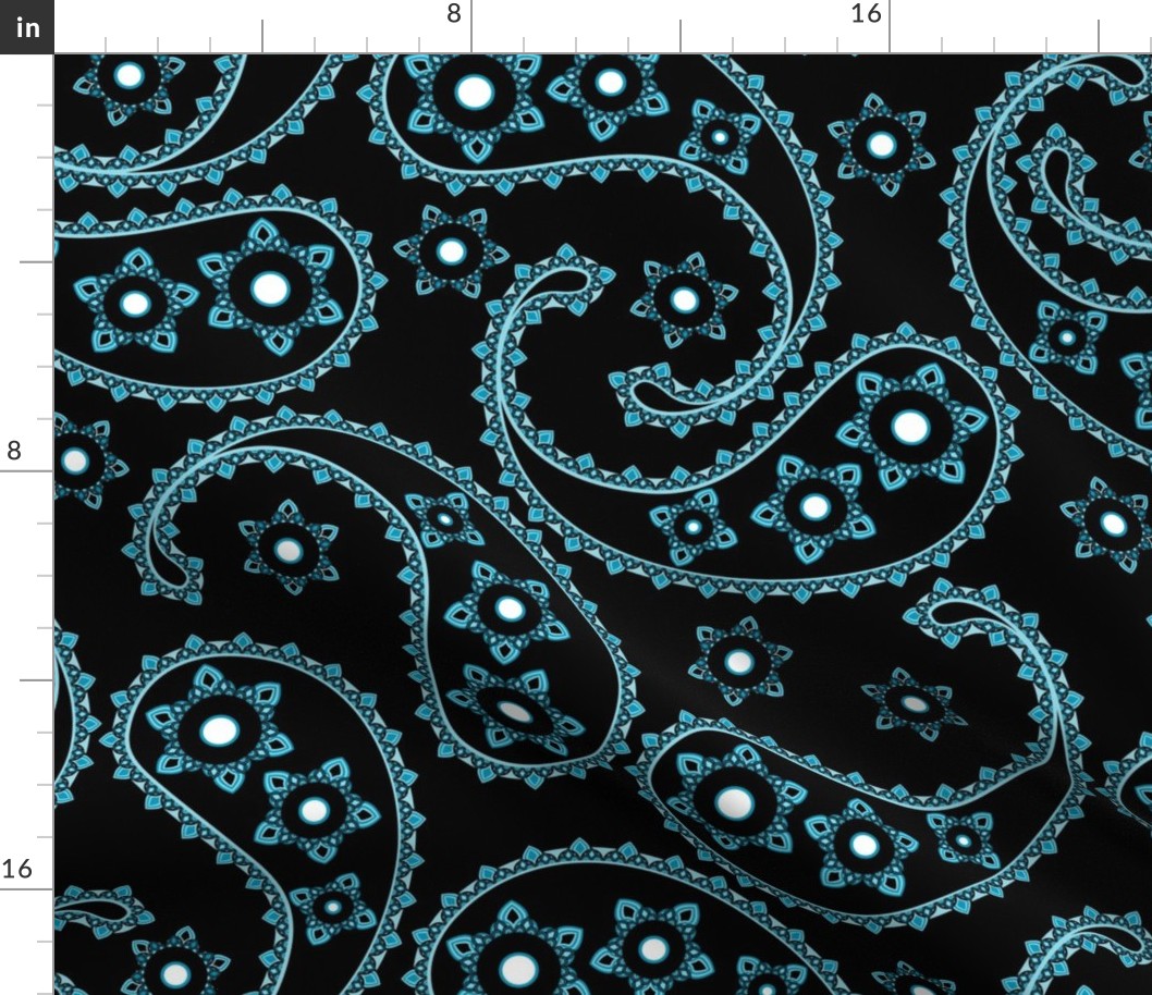 Paisley. Light blue on black background