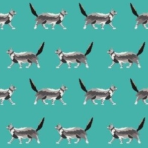 maine coon cat fabric - turquoise