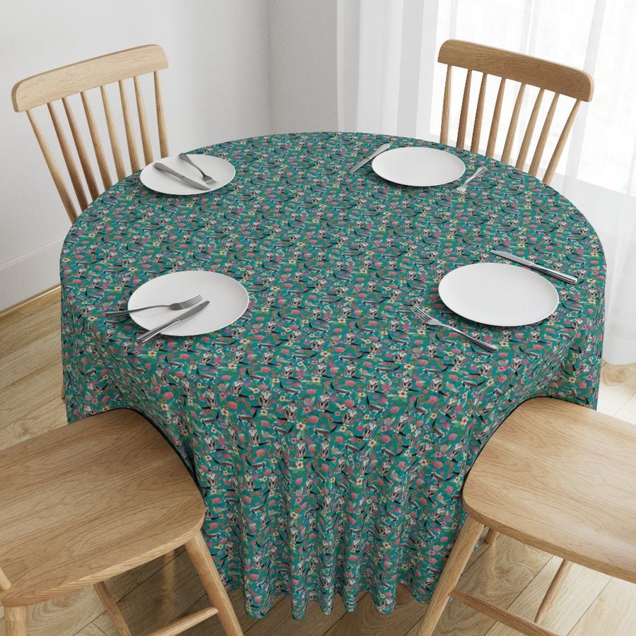 maine coon floral fabric - turquoise