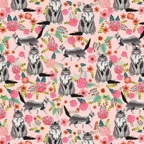 maine coon floral fabric - pink