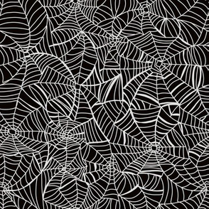 LARGE spiderweb fabric - black and white halloween design - black