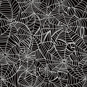 MED spiderweb fabric - black and white halloween design - black