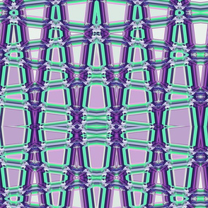 Large - Digitally Smocked Geometric Trellis in Purple and Aqua - Lengthwise