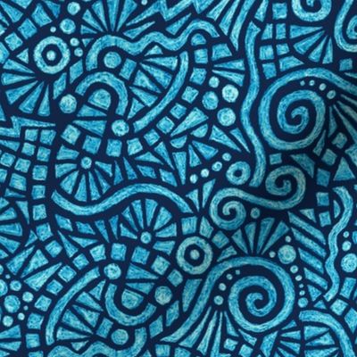 batik doodles in bright blue