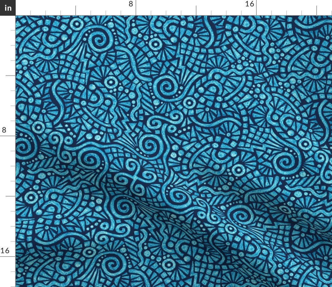 batik doodles in bright blue